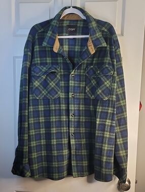 CQR ☆ Men’s Blue & Green Plaid Fleece Flannel Shirt